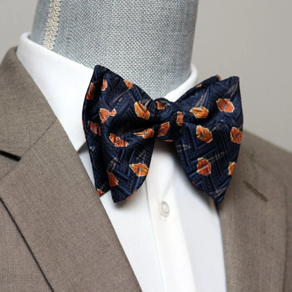 Men's Self-tied Bow Tie 100%Silk‎ Big Butterfly S632 Orange Poppies